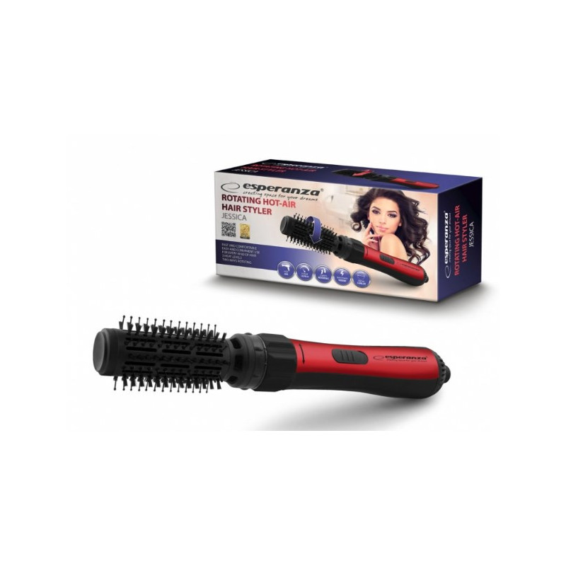 Hair Styling Comb - Esperanza EBL008 1000W 5cm Black, Red