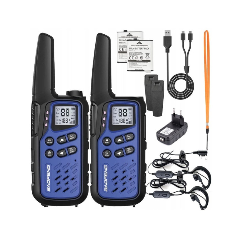 Radijo Stotelė - Baofeng BF-T25E 16 Kanalų VOX 10 km Nuotolis 1400mAh Baterija Tamsiai Mėlyna