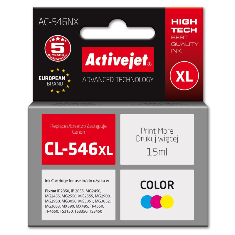 Rašalo Kasetė - Activejet AC-546NX Pakeitimas Canon CL-546XL, 15 ml, Didelės Talpos, Spalvota