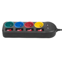 Ilgiklis - Maclean MCE229B, 4 Kištukiniai Lizdai + 2xUSB, Su Jungikliais, 1,5 m Ilgiklis - Maclean MCE229B, 4 Kištukiniai Lizdai + 2xUSB, Su Jungikliais, 1,5 m