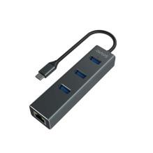 USB Adapteris - Savio AK-57 3x USB-A su RJ-45 Gigabit Ethernet Adapteriu, 5000 Mbps, Pilkas