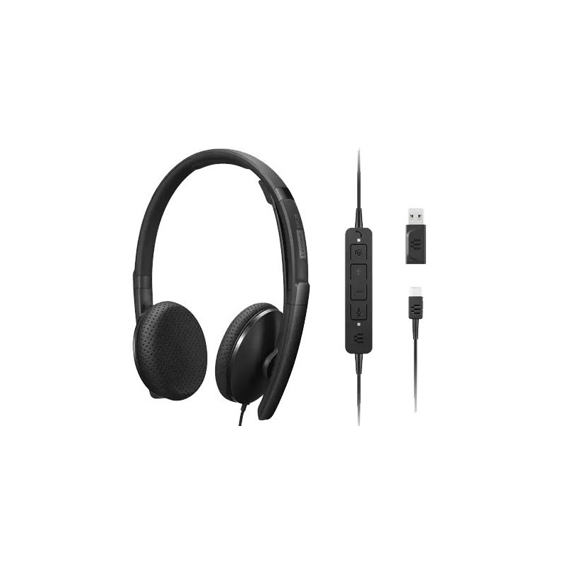 Headphones - Lenovo Wired USB Type-C Headphones with Noise Cancelling Microphone, 137 g, 20 - 20,000 Hz, Black