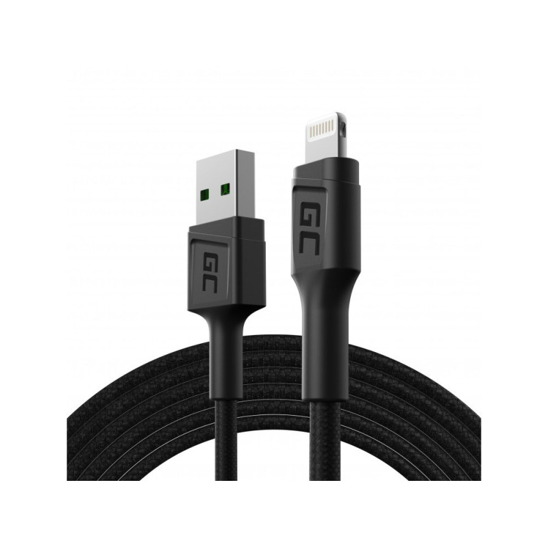 Kabelis - Green Cell KABGC18 Lightning 2m USB A Juodas