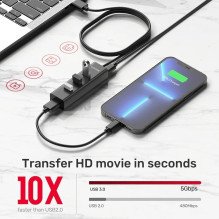 USB Adapteris - UNITEK Y-3089V01 4-Port USB 3.2 Gen 1 Juodas