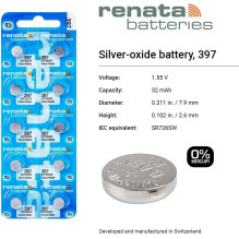 Battery - Renata 397 (SR726SW) 1.55V Silver Oxide 10 pcs. Battery - Renata 397 (SR726SW) 1.55V Silver Oxide 10 pcs.