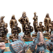 Chess Set - Manopoulos Spartan Warrior Metal with 28 cm Board Bronze / Blue