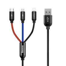 USB Laidas - Baseus Colorfone CAMLT-BSY01 1.2m USB A į 3x USB C 3A Juodas, Raudonas, Mėlynas