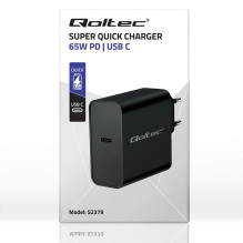 Maitinimo Adapteris - Qoltec 52379 65W PD Įkroviklis USB-C Juodas