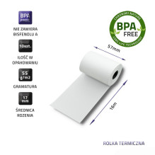 Thermal Roll - Qoltec 51899 57mm x 16m 10 pcs. BPA free