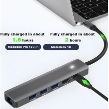 Adapteris USB Type-C - HDMI, LAN, 3x USB 3.0 Type-A, USB Type-C PD100W