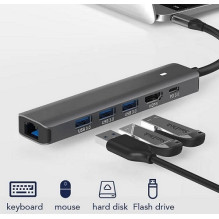 Adapter USB Type-C - HDMI, LAN, 3x USB 3.0 Type-A, USB Type-C PD100W