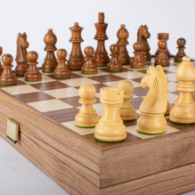 Chess Set - Manopoulos Walnut 35x35cm Staunton Pieces 7.6cm King Height Chess Set - Manopoulos Walnut 35x35cm Staunton Pieces 7.6cm King Height
