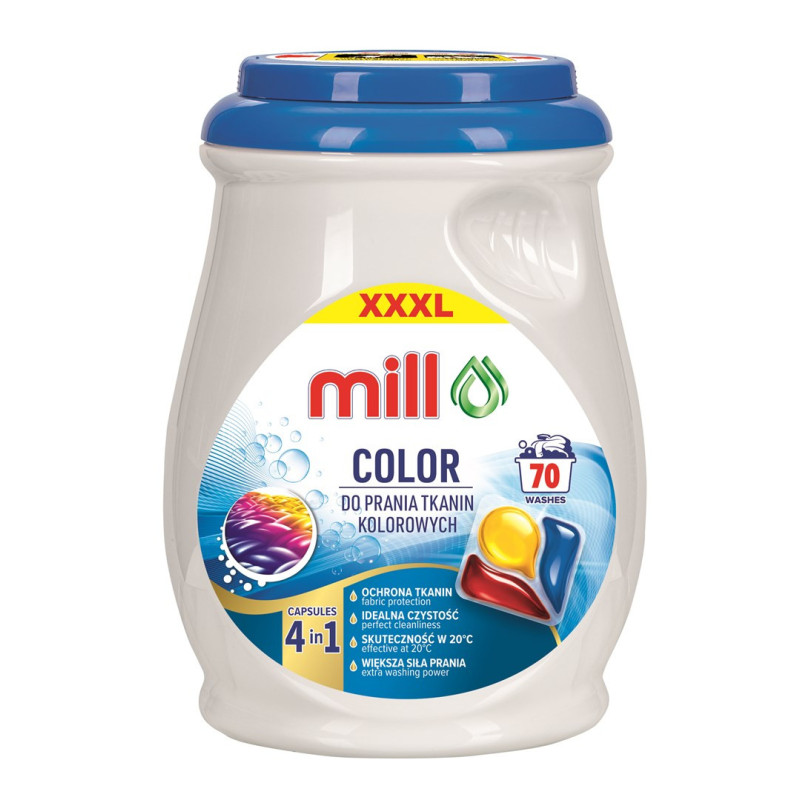 Skalbimo Kapsulės - MILL PROFESSIONAL 3-Kamerų Spalvotos 70 vnt.