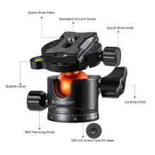 Fotoaparato Priedai - K&amp;F Concept BH-36L Kamuolinis Galvutė 16kg Apkrovos Talpa Aliuminio Lydinys