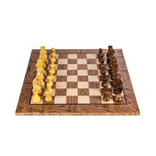 Chess Set - Manopoulos Walnut and Oak 40x40cm Staunton Pieces 7.7cm King