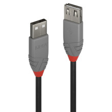 USB Prailginimo Laidas - LINDY Anthra Line USB 2.0 Type M / F Laidas, 3 m, Juodas