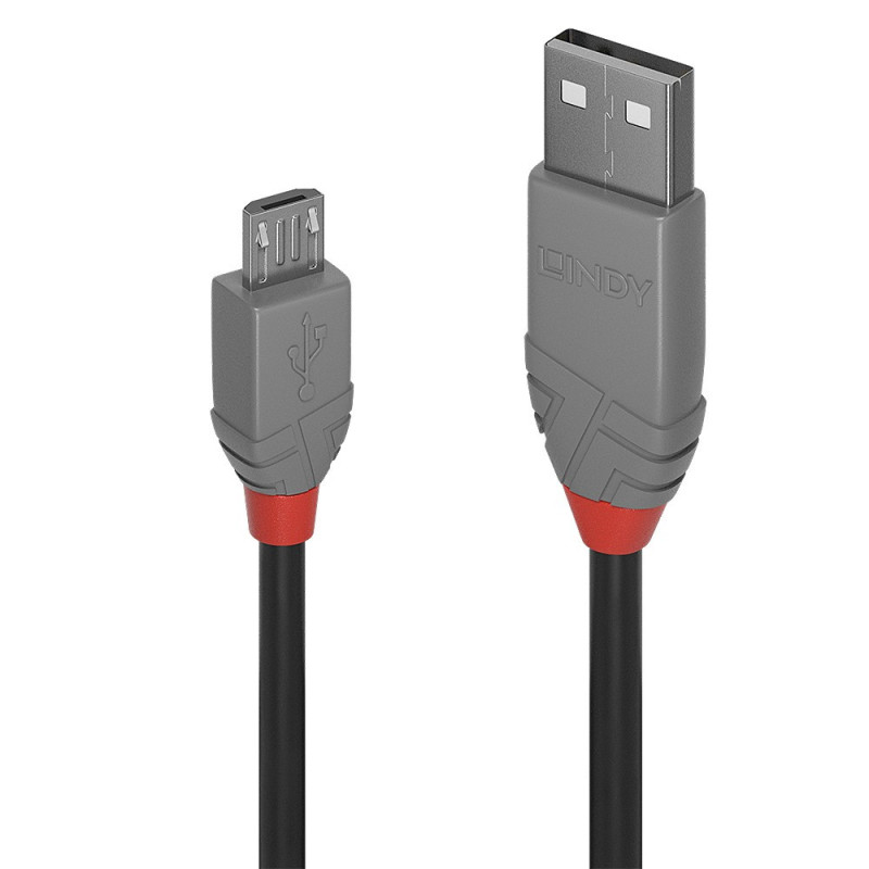 USB kabelis - LINDY Anthra Line USB 2.0 Type A į Micro-B Laidas M / M, 3 m, Juodas
