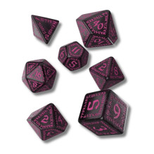 Gaming Dice Set - Q WORKSHOP 7 Dice Glossy Black with Purple Engraved Characters
