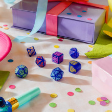 Game Dice Set - Q-WORKSHOP Happy Birthday Ribbons 7 Plastic Dice Blue Game Dice Set - Q-WORKSHOP Happy Birthday Ribbons 7 Plastic Dice Blue