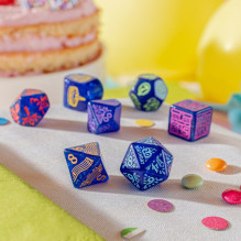 Game Dice Set - Q-WORKSHOP Happy Birthday Ribbons 7 Plastic Dice Blue Game Dice Set - Q-WORKSHOP Happy Birthday Ribbons 7 Plastic Dice Blue