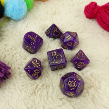 Gaming Dice Set - Zippy Q-WORKSHOP Llama 7 Half-Sided Purple Dice with Gold Engravings