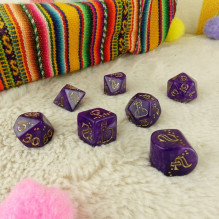 Gaming Dice Set - Zippy Q-WORKSHOP Llama 7 Half-Sided Purple Dice with Gold Engravings