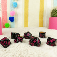 Gaming Dice Set - Llama Spitty 7 Black Glossy Dice with Purple Accents