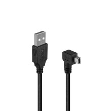 USB kabelis - LINDY Type A į Mini-B, 2 m, 90 laipsnių dešinysis kampas, USB 2.0