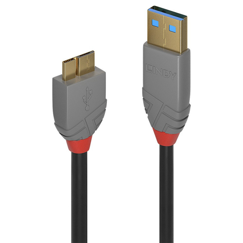 USB Cable - LINDY Anthra Line USB 3.2 Type A to Micro-B Cable, M / M, 5Gbps, 0.5 m, Black