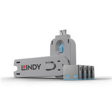 USB prievado blokatorius - LINDY USB Type A prievado blokatorius, 4 vnt. mėlynas, su raktu USB prievado blokatorius - LINDY USB Type A prievado blokatorius, 4 vnt. mėlynas, su raktu