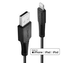 USB Cable - LINDY Reinforced USB Type A to Lightning Cable, C89, M / F, 480Mbps, 3 m, Black