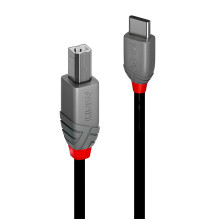 USB kabelis - LINDY Anthra Line USB 2.0 Type C į B Laidas, M / M, 1 m, Juodas