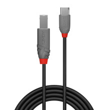 USB kabelis - LINDY Anthra Line USB 2.0 Type C į B Laidas, M / M, 1 m, Juodas