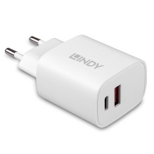 Charger - LINDY USB Type A and C Charger, 100-240VAC, 20W, White