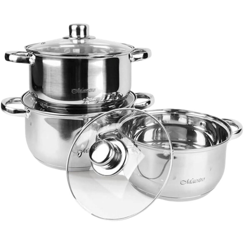 Cookware - MAESTRO MR-2020-6M Stainless Steel 6-Piece Set with Glass Lids