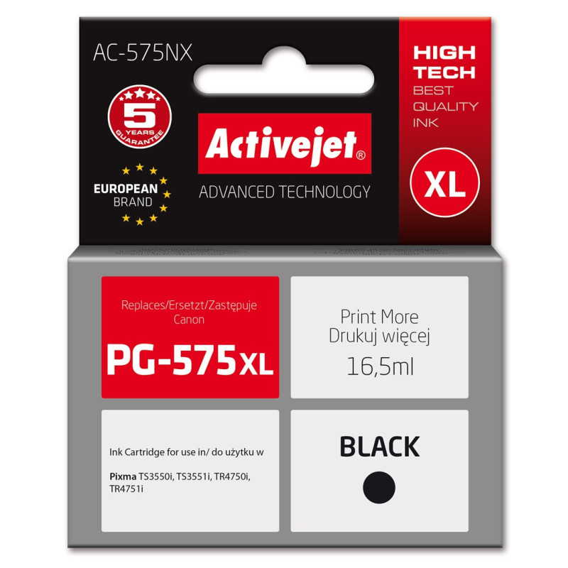 Rašalo Kasetė - Activejet AC-575NX 16.5ml Pakeitimas Canon PG-575XL Juoda
