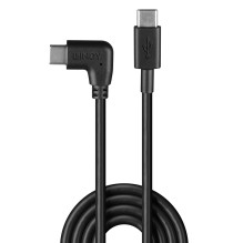 USB kabelis - LINDY USB 2.0 Type C Laidas, M / M, 90° Dešiniu Kampu, 60W PD, 1 m, Juodas