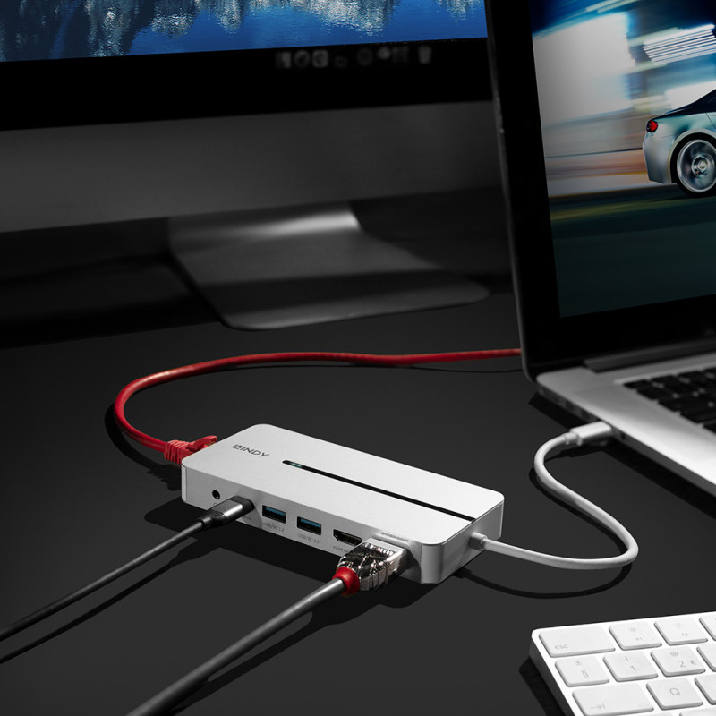 USB-C Dokavimo Stotis - LINDY DST-Mx Duo, USB-C Nešiojamojo Kompiuterio / MacBook Mini Dokų Stotis, PD 3.0 100W, USB 3.2