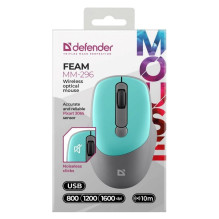 Kompiuterio Pelė - Defender MOUSE DEFENDER FEAM MM-296 1600 DPI Belaidė Tyli Mėtinė Kompiuterio Pelė - Defender MOUSE DEFENDER FEAM MM-296 1600 DPI Belaidė Tyli Mėtinė
