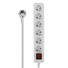 Extension Cord - LINDY 6 Schuko Socket Extension Cord with Switch, 1.4 m, White Extension Cord - LINDY 6 Schuko Socket Extension Cord with Switch, 1.4 m, White