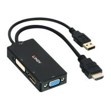 Adapter - LINDY HDMI to DisplayPort, DVI and VGA Converter, 4K@30Hz, 1920x1200@60Hz, Black