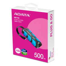External SSD - ADATA SC740 500GB USB Type-C 3.2 Gen 2 Speed 1050 MB/s Black, Blue External SSD - ADATA SC740 500GB USB Type-C 3.2 Gen 2 Speed 1050 MB/s Black, Blue