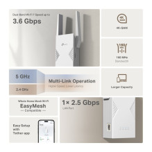 Tinklo Siųstuvas - TP-Link BE3600 Dual-Band 2882 Mbit / s 2500 Mbit / s Baltas