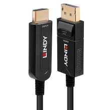 HDMI Cable - LINDY Fiber Optic DisplayPort 1.2 to HDMI 18G Cable, 40 m, Black