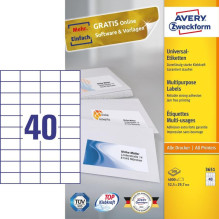Etiketė - Avery 3651 52.5x29.7mm A4 Blizgi Balta 100 Lapų