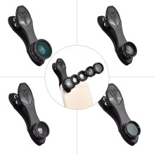 Phone Lens - Apexel APL-DG5H 5-in-1 Kit with Macro, Wide, Telephoto, Fish Eye, CPL