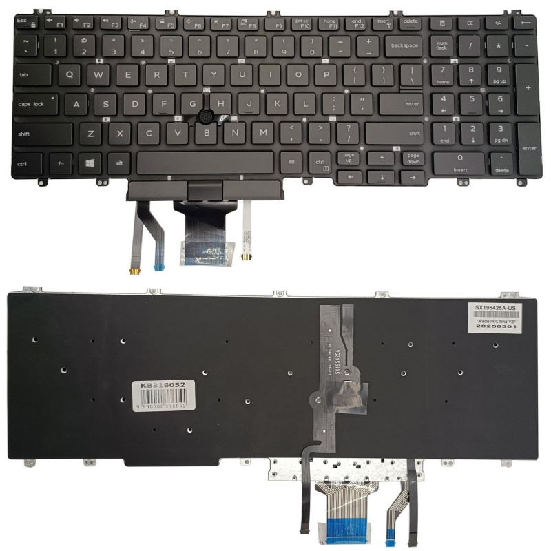 Nešiojamo Kompiuterio Klaviatūra DELL Latitude 5500 Su Apšvietimu Trackpoint JAV Išdėstymas Juoda -