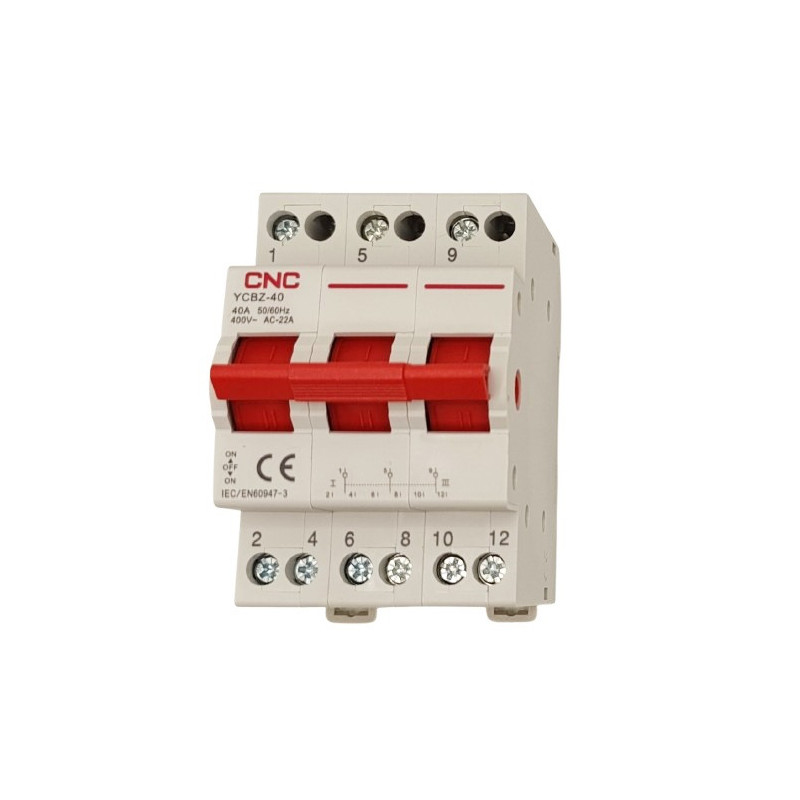 Perjungimo Jungiklis - YCBZ-40 3P 40A 1-0-2 DIN Bėgelio Montavimui