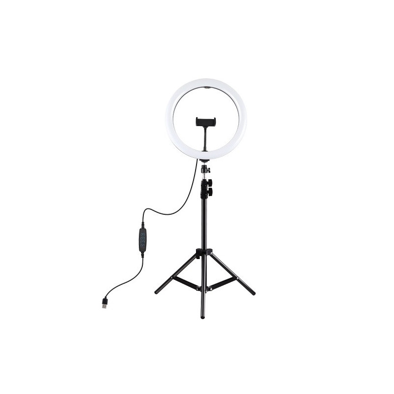 LED Žiedinė Lempa - 30 cm, Reguliuojamas Stovas 1.1m, Telefono Laikiklis, USB