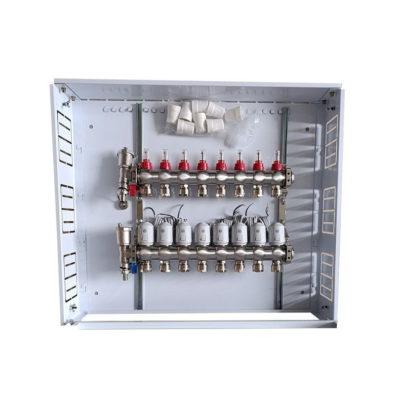 Heating Manifold - 8 Loops NC AC230V Thermal Actuators Flow Meters